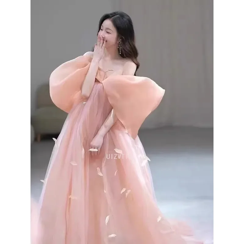 Pink Sexy One-Shoulder Wedding Dress Butterfly Knot Morning Robe Birthday Bride-to-be Ceremony Dress Elegant Evening Gown 2025