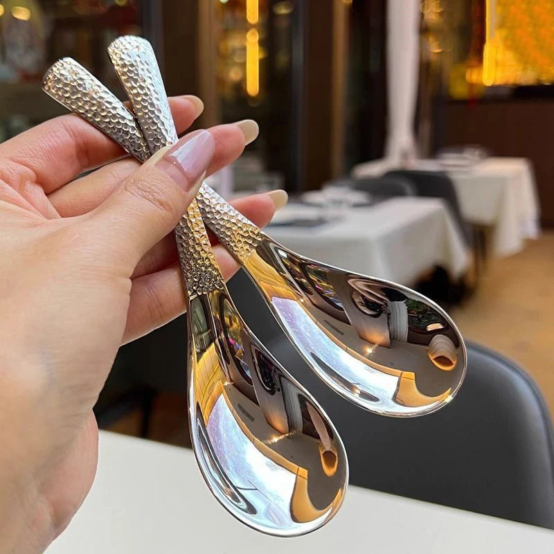 New Retro Hammer Point Stainless Steel Spoon Multifunctional Small Smooth Polished Thickened Dining Spoon Coffee Stirring Spoon