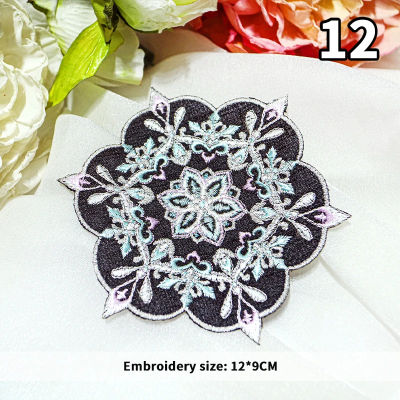 Snowflake Embroidered Patches Sew on for Clothing DIY Applique Stickers Clothes Sew Badge Chinese Style Big Sticker Black Bottom