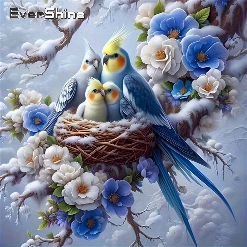 Evershine Diamant Mosaik Vogel Tier DIY Papagei Diamant Malerei Winter Muster für Erwachsene Anfänger Blume handgemachte Hobby