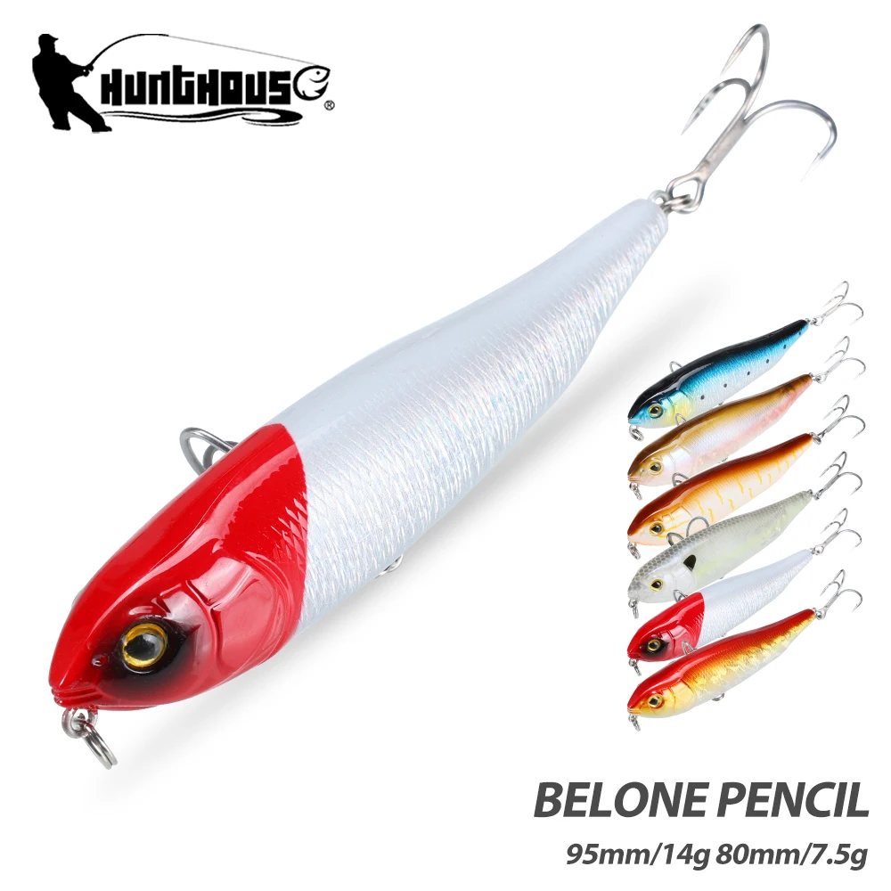 

Hunthouse Floating Belone Pencil Fishing Lure Topwater Hard Bait 95mm/14g 80mm/7.5g Surface WTD Wobblers Saltwater Bass Tackle