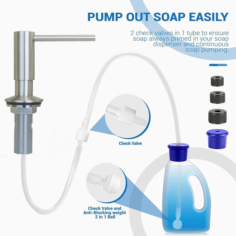 Brass Press-Type Soap Dispenser for Sink 17oz Capacity with 120mm Extension Tube Kitchen Hand/Liquid Soap Dispenser