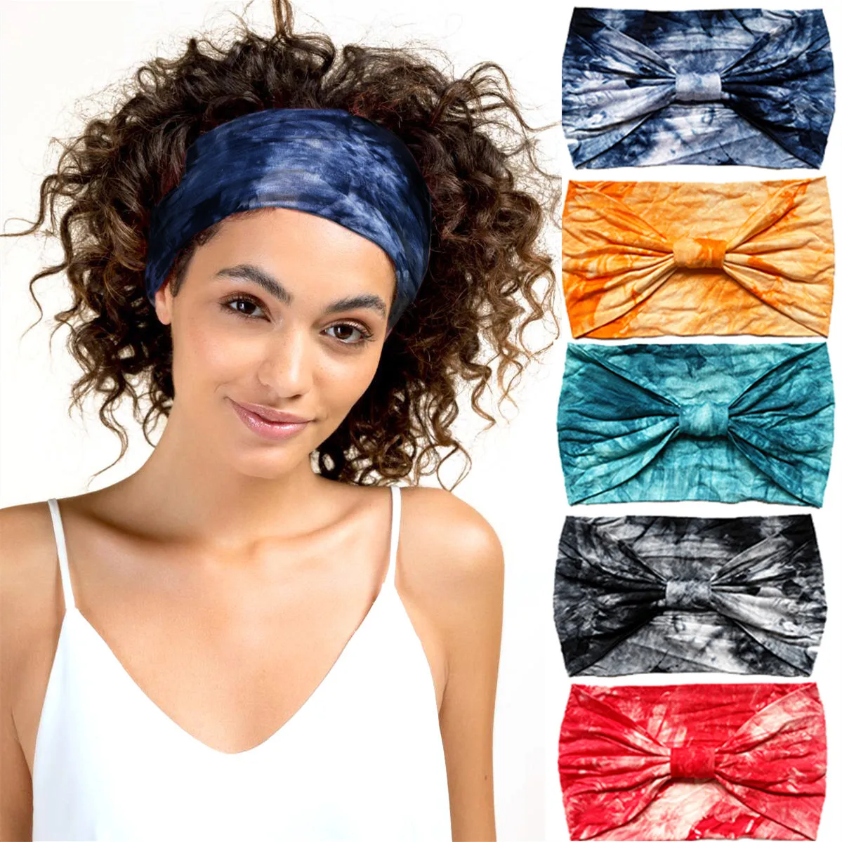 Tie Dye Headband Women Sports Sweatband Stretch Elastic Wide Yoga Hair Bands Gym Workout Exercise Headband Wash Face Headwear