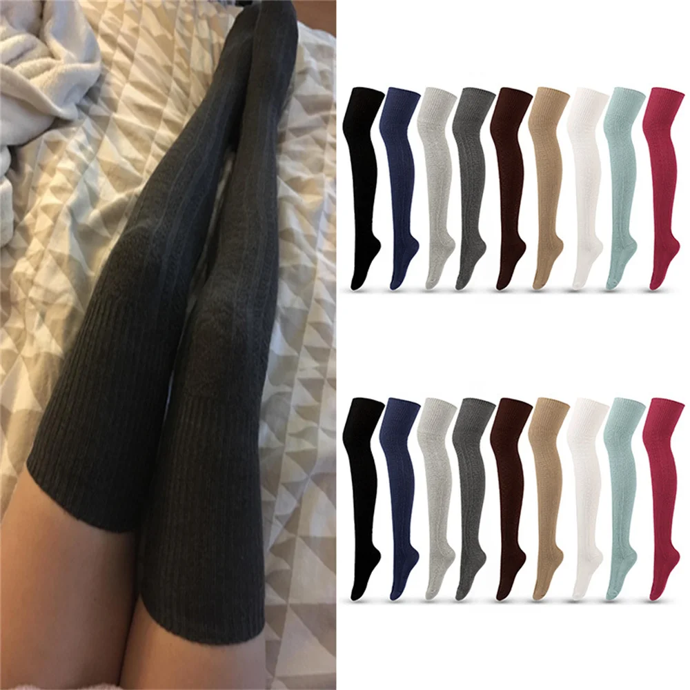 

Women Winter Stockings Sexy Fashion Over Knee Thigh High Long Socks Thickened Warm Slim Solid Color Lolita JK Cosplay Socks