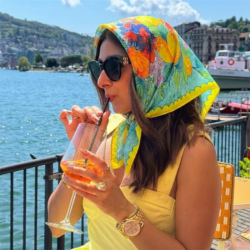 

Роскошный шелковый квадратный платок для женщин, повязка на шею, для волос, пляжный хиджаб, керчиф, повязка на голову, бандана, женский фулярд, 70 см