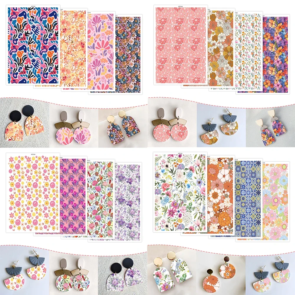 Colour Flowers Plant Painted Pattern Polymer Clay Watercolor Transfer Paper Earring Jewelry Pottery DIY Water-soluble Stickers