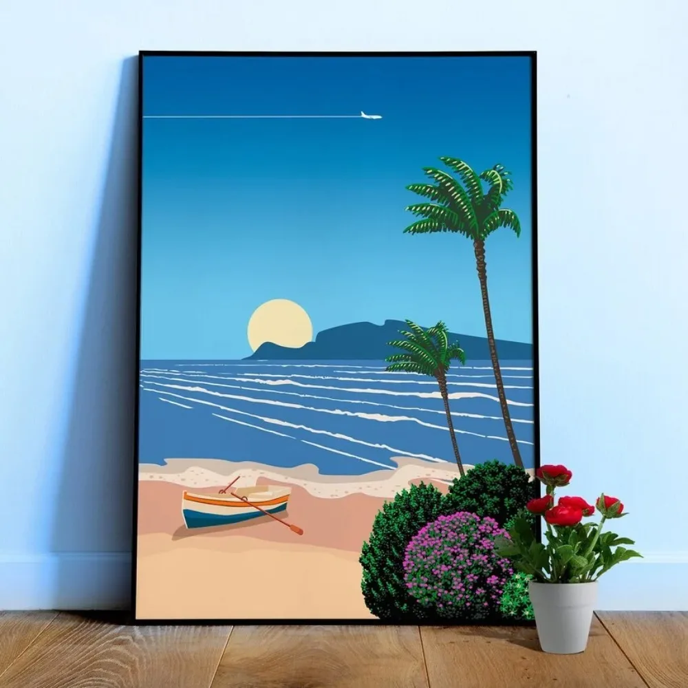 80s الحد الأدنى سيتي سكيب ملصق فني ريترو الرسم على لوحات القماش الجدارية خمر التوضيح مدينة البوب صور يطبع ديكور المنزل هدية