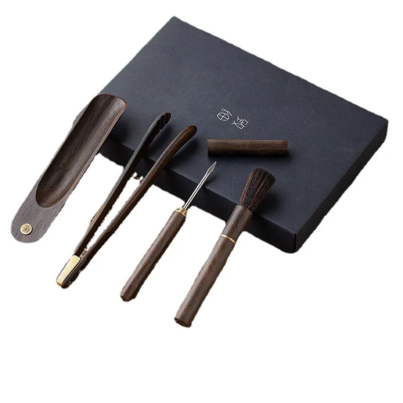 

Solid Wood Tea Ceremony Six Items Four-Piece Set Tea Knife Tea Clamp Tea Spoon Pot Maintenance Pen Tea Utensils Tea Accessories