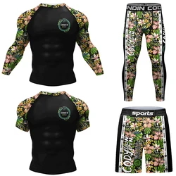 Kickboxing Rashguard Jiu Jitsu MMA T-shirt +Pant Sets Men Grappling  Jiu Jitsu Bjj Gi Boxing Sportsuits Gym Muay Thai MMA Shorts