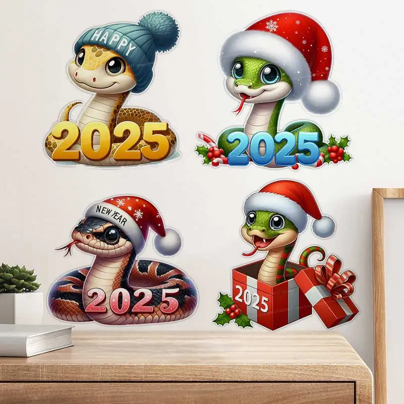 2025 Christmas Snake Wall Sticker Kids Room Decor Bathroom Toilet Living Room Decor Cabinet Refrigerator Home Decor Decals M1105