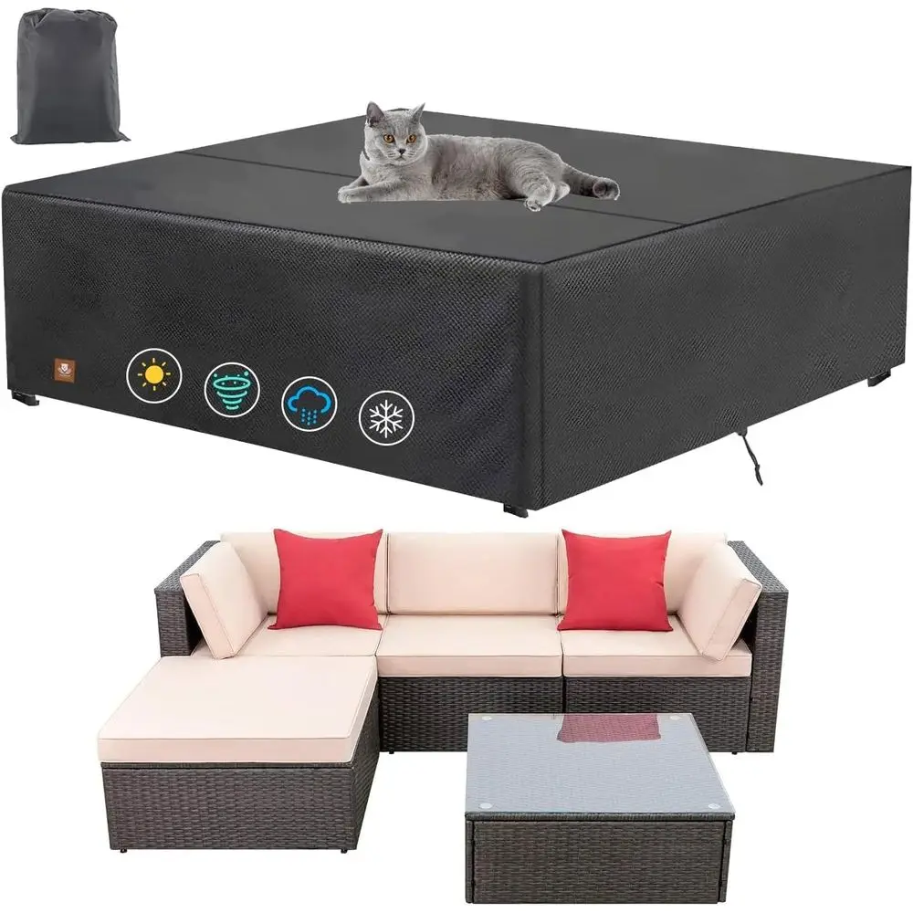 

Patio Furniture Set Cover, Waterproof, 4 Seater Wicker Rattan Outdoor Sectional Sofa Cover, 85L x 59W x 25H Inches