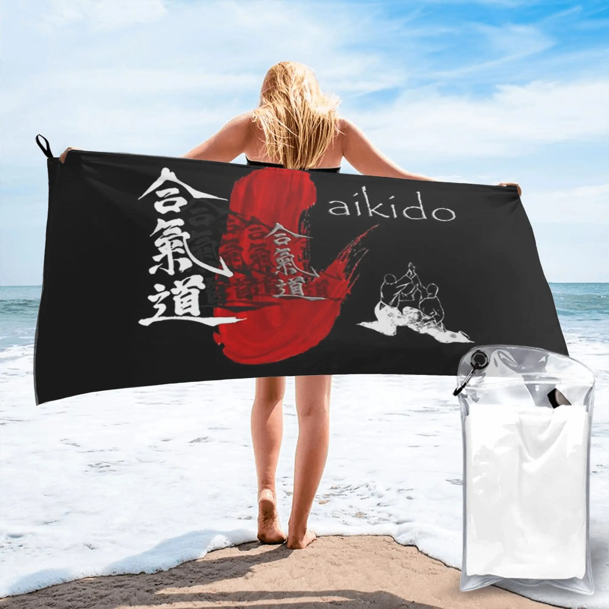 Aikido Red Stroke - Martial Arts Design Art Beach Towel Soft Microfiber Quick Dry Absorbent Quick Towels For Swimming