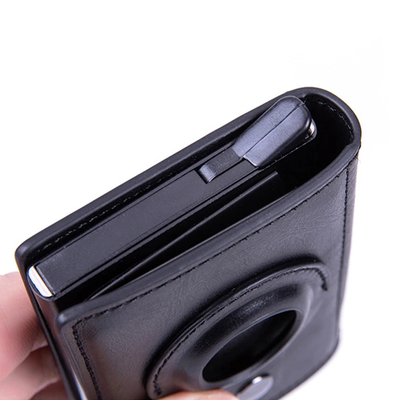 Carbon Fiber Credit Card Holder Wallet Men Rfid Smart Metal Thin Slim Pop Up Minimalist Wallet Small Black Metal Airtag