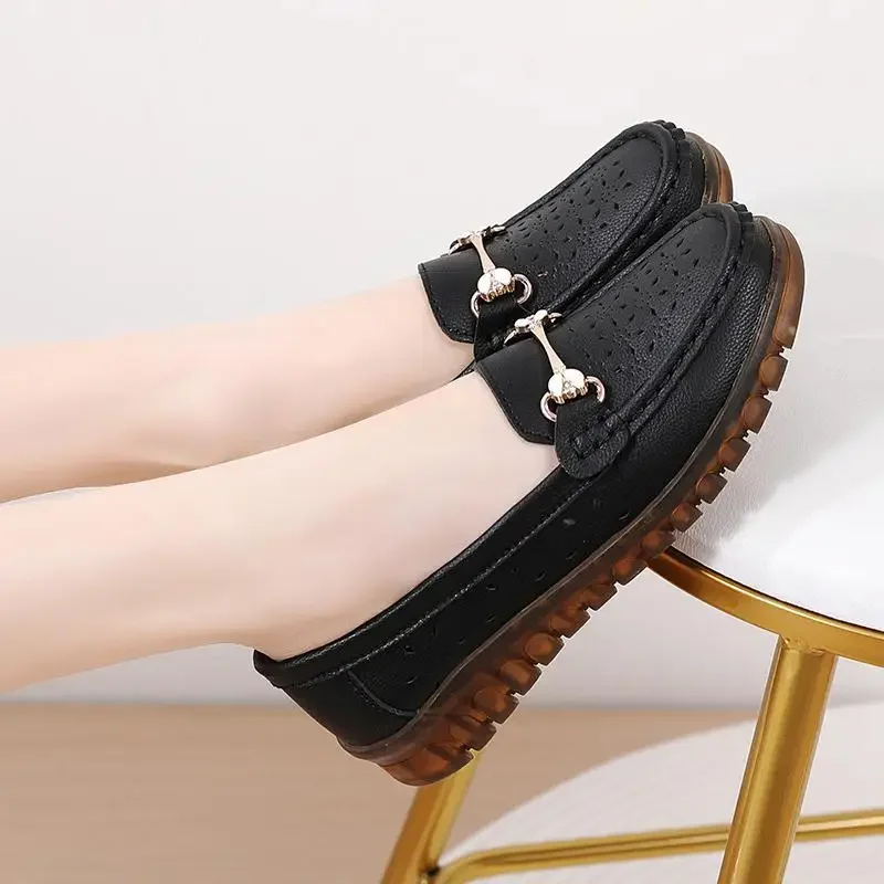 

2024 New Spring and Summer Low-Cut Flat Pumps Women's Genuine Leather Soft Leather Moccasins Loafers