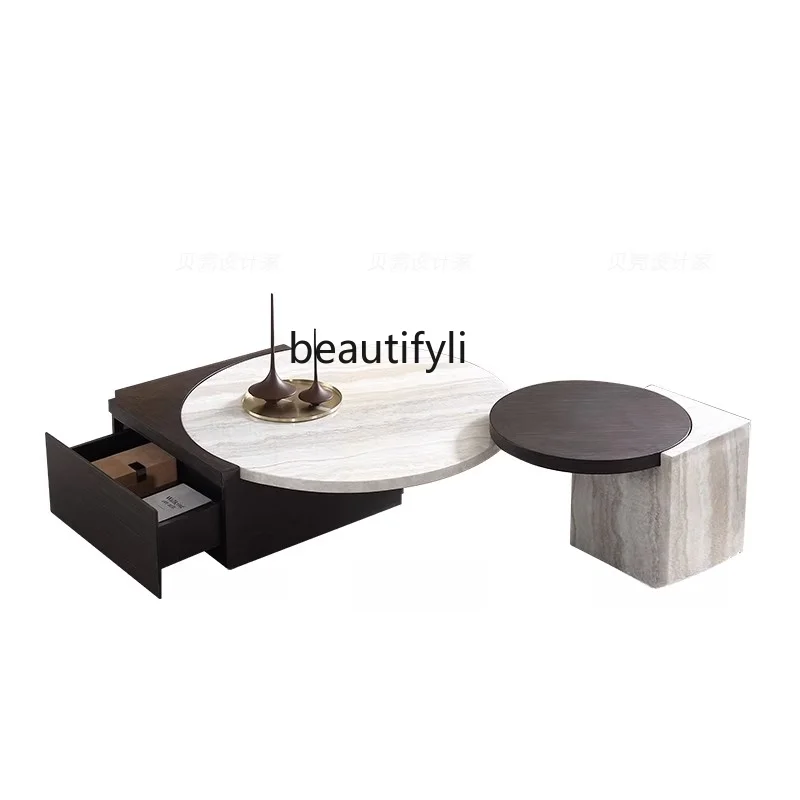 

Marble Tea Table Combination Cave Stone Side Table Living Room Home Designer New Nordic High-End