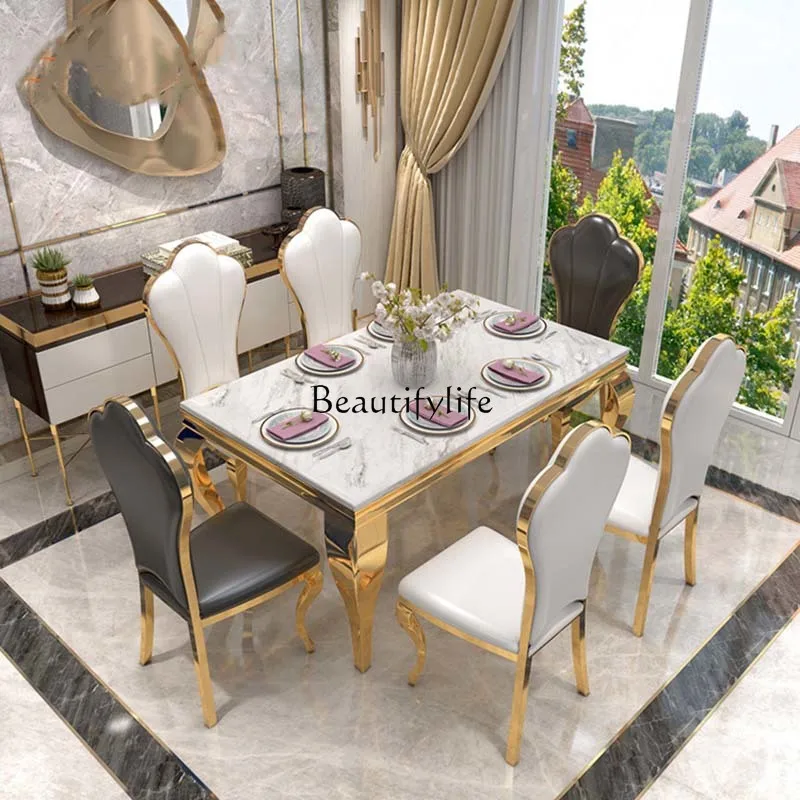 Modern simple marble dining table, modern simple rectangular small apartment restaurant dining table