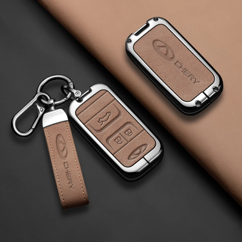 

High Quality Car Key Case Cover Full Protection Zinc Alloy Shell Keychain Leather Accessory For Chery Tiggo4 7 Arrizo 5 3 Tiggo8
