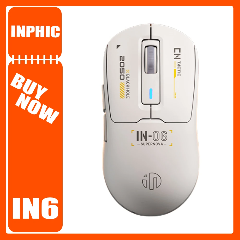 INPHIC IN6 Wireless MouseThree Mode PAW3395 Sensor 8K Low Delay Low Weight Gaming Mouse Ergonomics Pc Gamer Accessories Gifts