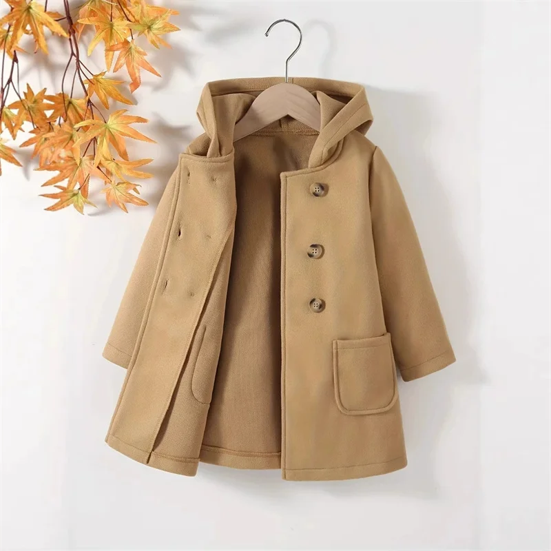 

Шерстяное кашемировое пальто для девочек, детская повседневная куртка, зимняя теплая верхняя одежда, новая детская осенняя модная длинная верхняя одежда, парки для подростков