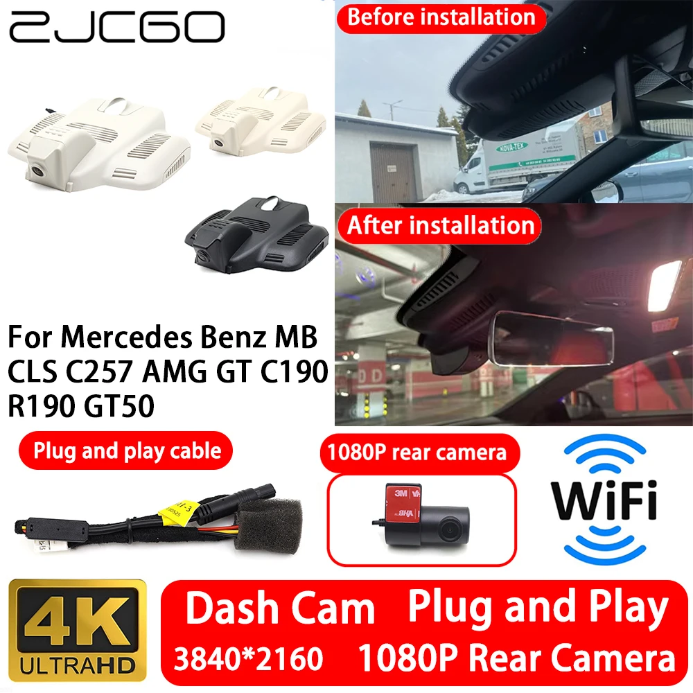 

Видеорегистратор для Mercedes Benz MB CLS C257 AMG GT C190 R190 GT50 4K 2160P с передней и задней камерами, Wi-Fi, Plug and Play
