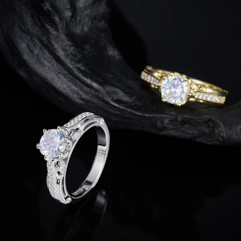

Rings GRA Jewelry Luxury Moissanite Woman 6.5mm D VVS1 Sterling Silver 925 Ring18K Gold Plated Engagement Wedding Party Gift