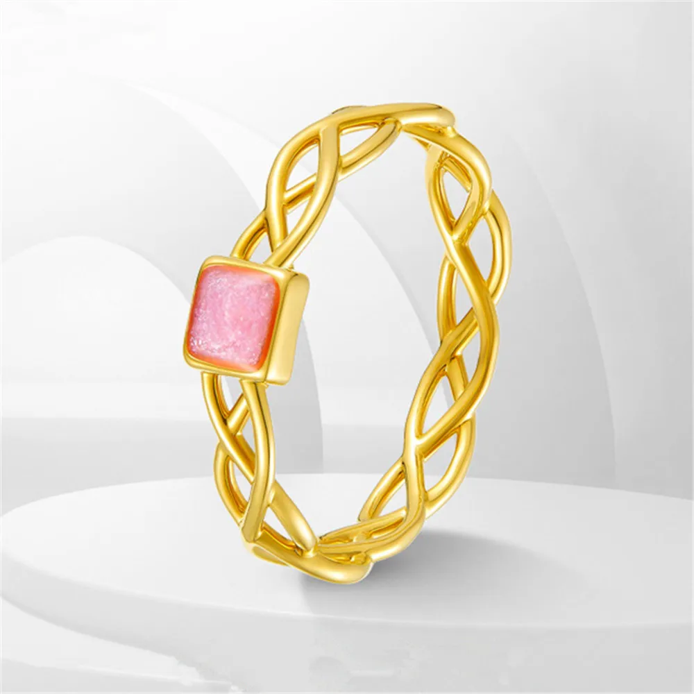 

Pure 999 24K Yellow Gold Women Lucky Square Braid Ring 1.1-1.3g Us Size:4-10