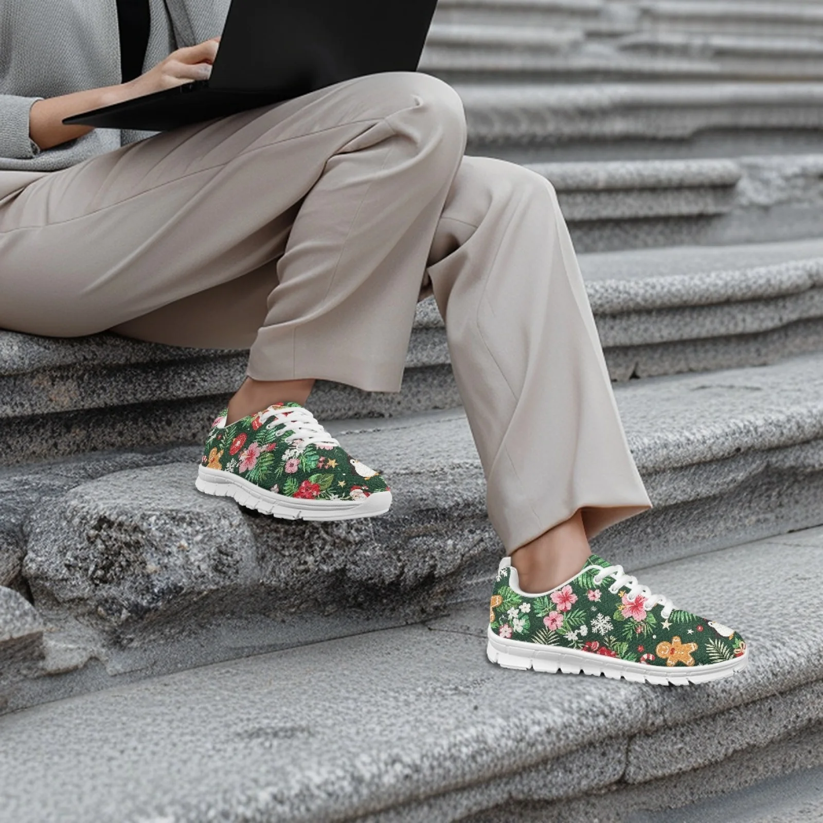 Coloranimal Xmas Gingerbread Women Comfortable Shoes for Teachers Standing All Day Casual Work Shoe for Travel view 6