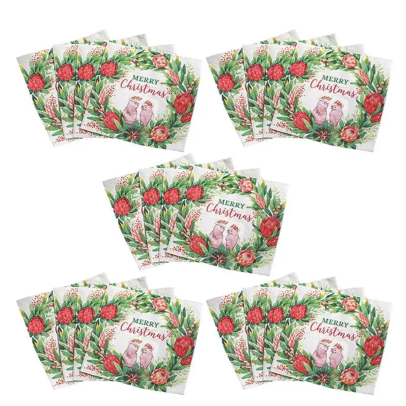 

Christmas Cocktail Napkins 20x Decorative Holiday Party Napkins 6.5x6.5inch Decorative Dessert Dinner Hand Napkin Party Napkins