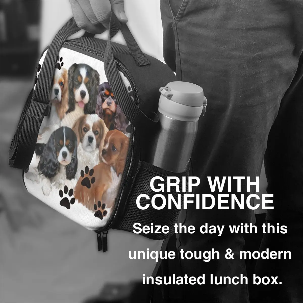 Custom Cavalier King Charles Spaniel Familie Groep Draagbare Lunchboxen Lekvrij Hond Koeler Thermisch Voedsel Geïsoleerde Lunchtas