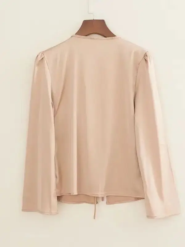 

Осенняя блузка с рюшами, женская, с длинным рукавом, в стиле Cleanfit, из полиэстера, А-силуэт, тонкая, не дающаяся к усадке, укороченная рубашка