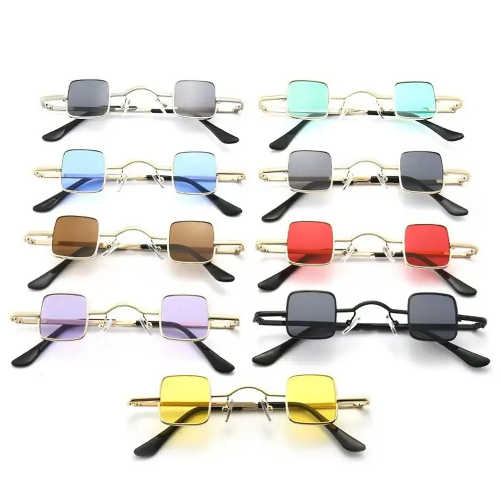 Trendy Metal Frame Small Square Sunglasses Candy Color UV400 Punk Sun Glasses Hip Hop Shades for Women & Men