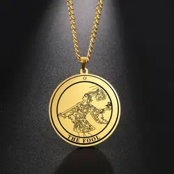 LIKGREAT Vintage Round Tarot Card Necklace Major Arcana Pagan Astrology Amulet Pendants Aesthetic Stainless Steel Jewelry