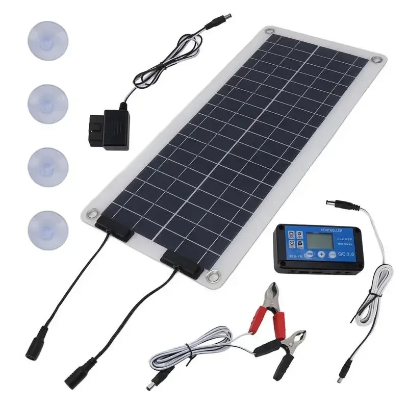 Solar Panel 100W Outdoor Waterproof Trickle Charger Solar Battery Maintainer Polycrystalline Panel Dual USB Portable Solar Cell