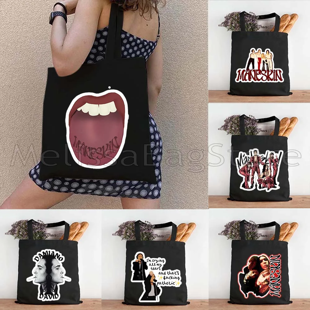 

Maneskin Damiano David Italia Music Band MAMMAMIA Victoria Damian Canvas Tote Bag Shopper Handbag Reusable Grocery Bag Hand Bags