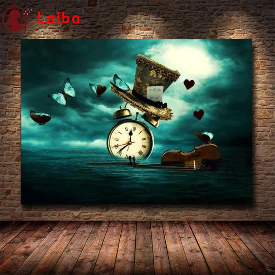 DIY Diamond Painting Clock Butterfly Hat Violin Creative Retro Full Square Diamond sale Cross Stitch sets Mosaic Handmade Gift