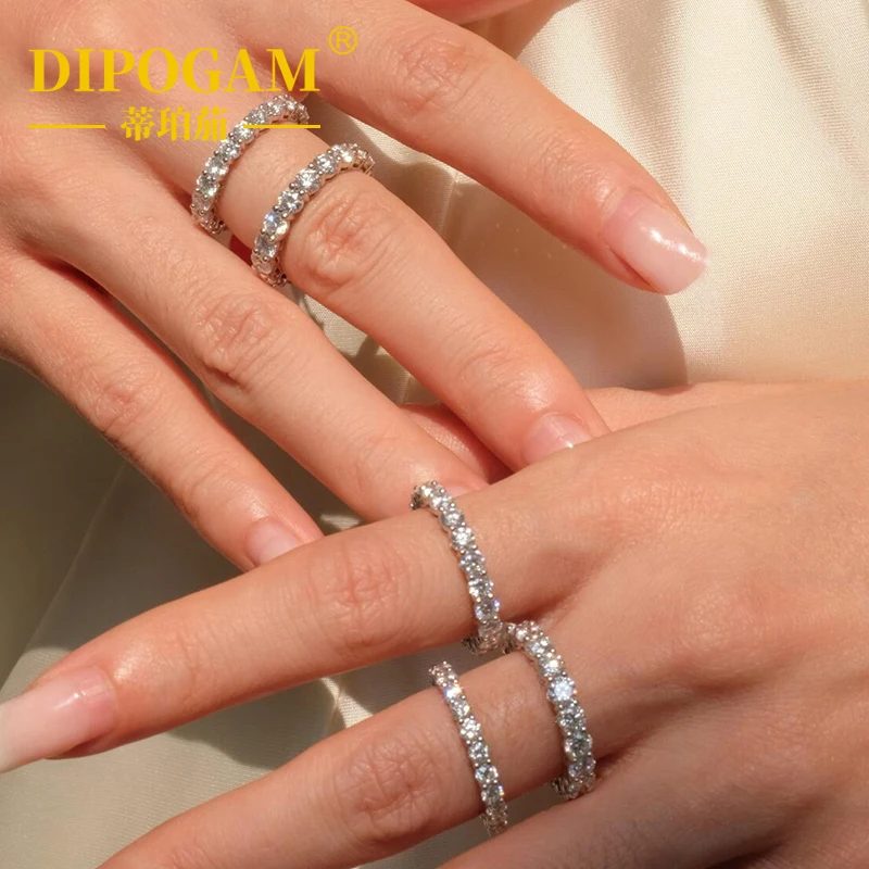 

DIPOGAM round D vvs moissanite full Eternity Band ring 925 Sterling Silver Jewelry women Engagement gift party dating ring