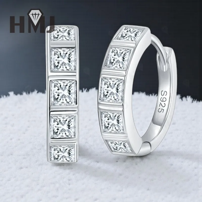 

Hoop Earrings with 1.5CT Princess Cut Multicolor Moissanite 925Silver Plated White Yellow Rose Gold Ear Studs Women Man Fishion