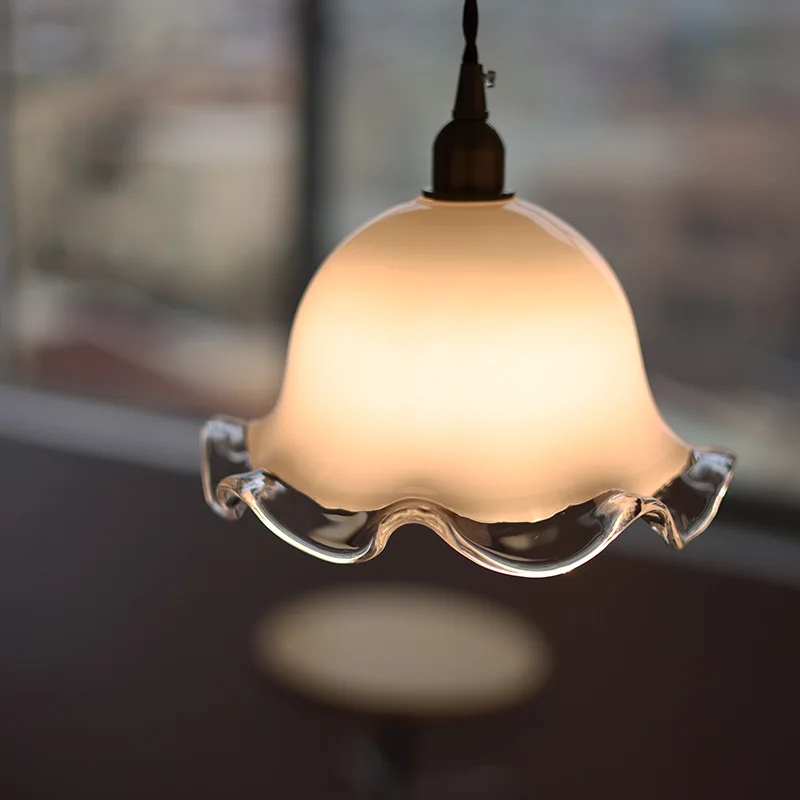 French Retro Minimalist Brass Glass Pendant Lights Bedsides Restaurant Bar Entrance Coffee Shop LED Hanging Chandeliers Fixtures