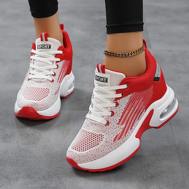 New casual women's shoes fly woven breathable thick soled sports shoes non-slip comfortable inside increase women's shoes