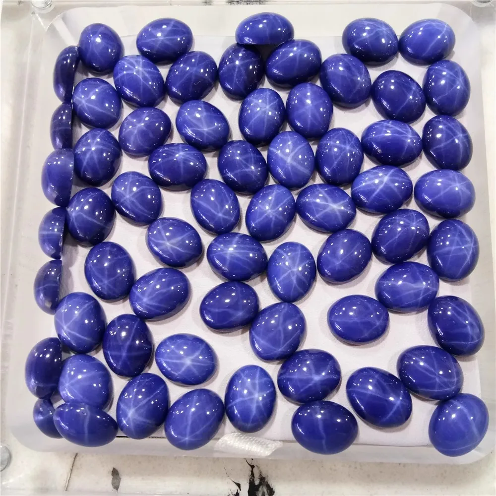 Blue Red Star Sapphire Stone Oval Cabochon Synthetic Loose Gemstone High Quality With Various Sizes