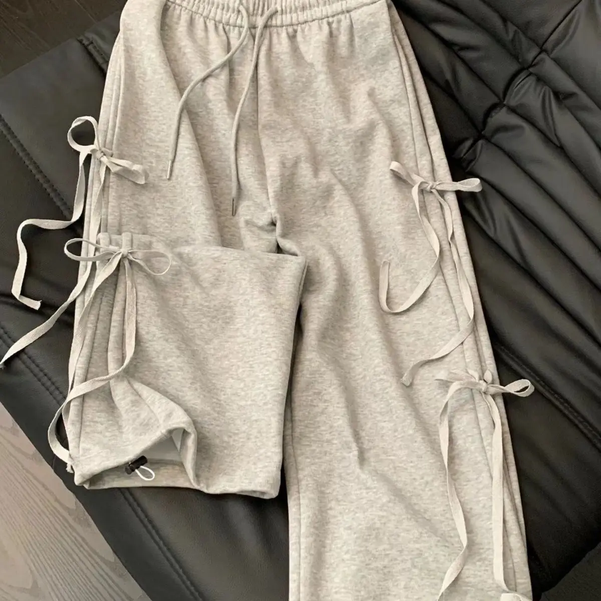 Sweatpants  Trousers New Korea Retro Style Spring Bow Knot Frenulum Straight Cylinder Design Loose Fitting Leisure Wide Legs