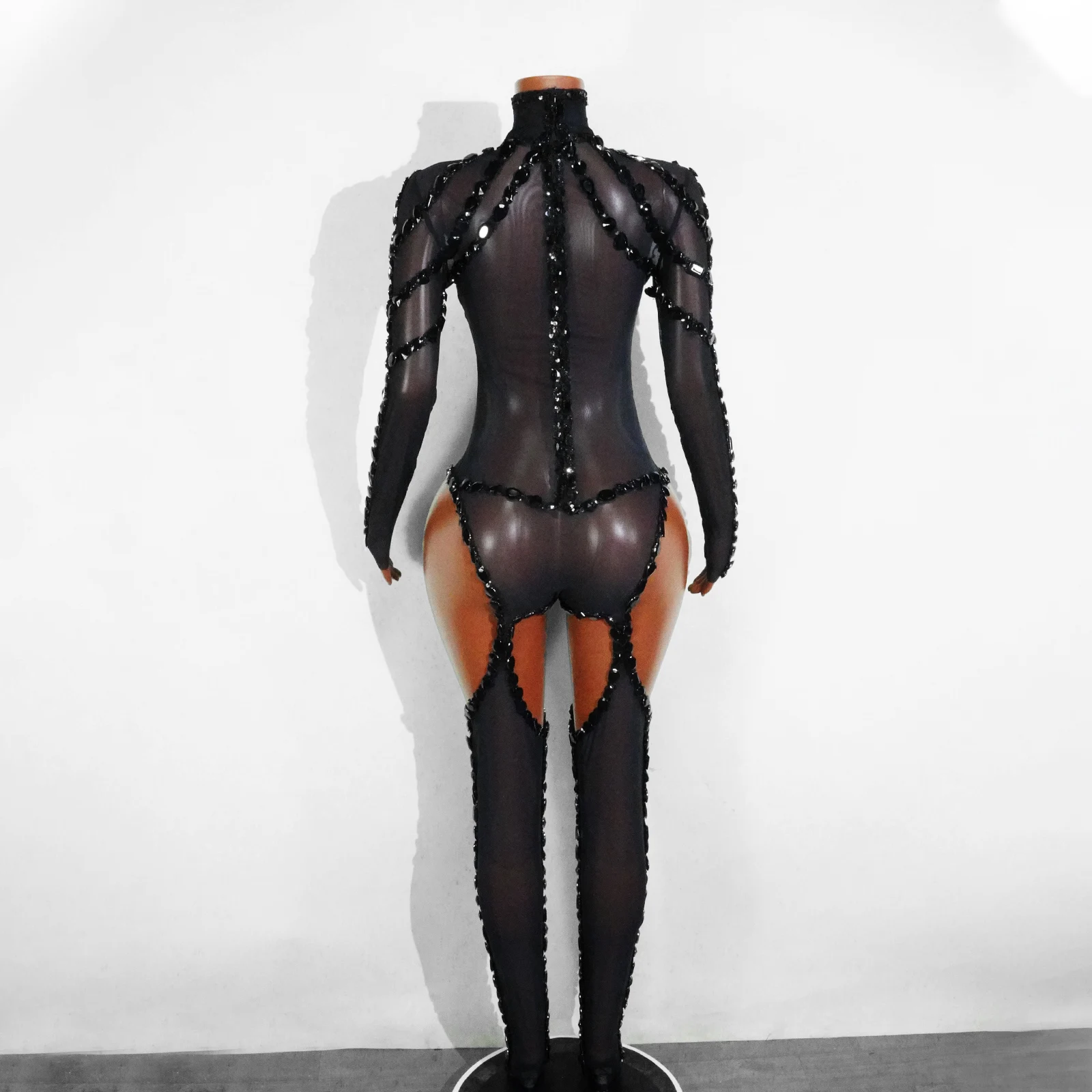 Designer Sexy Black Mesh Jumpsuits Drag Queens Costume NightClub Singer Pole Dance Stage Costumes Show Girl Performer Dancers