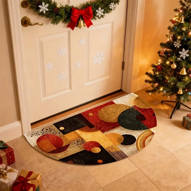 Luxury Gold Geometric Semi Circle Doormat Vintage Abstract Circles Rug Elegant Non Slip Welcome Door Mat For Entrance Home