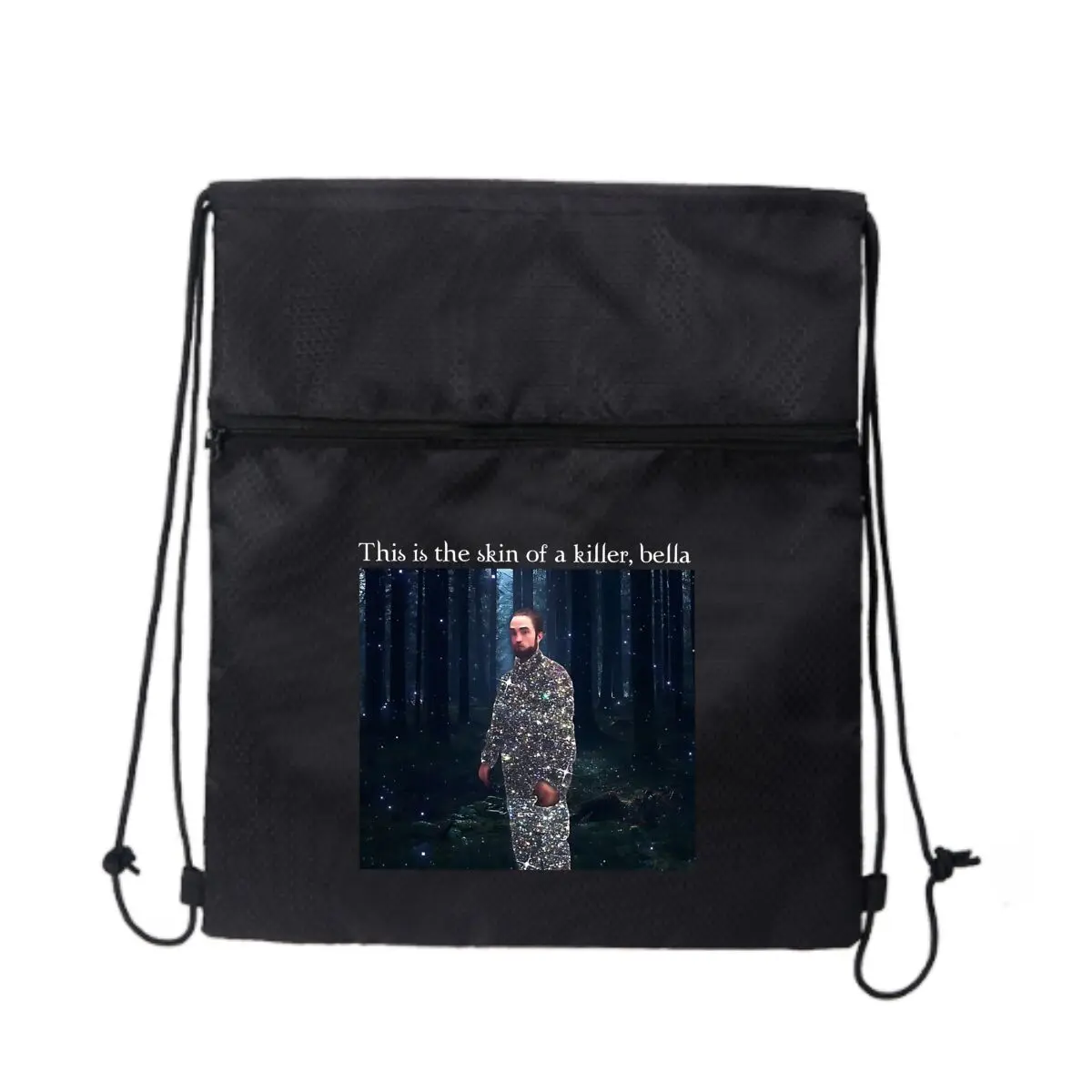 

Легкий рюкзак на молнии с блестящими лесными мемами Art Black Trail на шнурке для прогулок природы