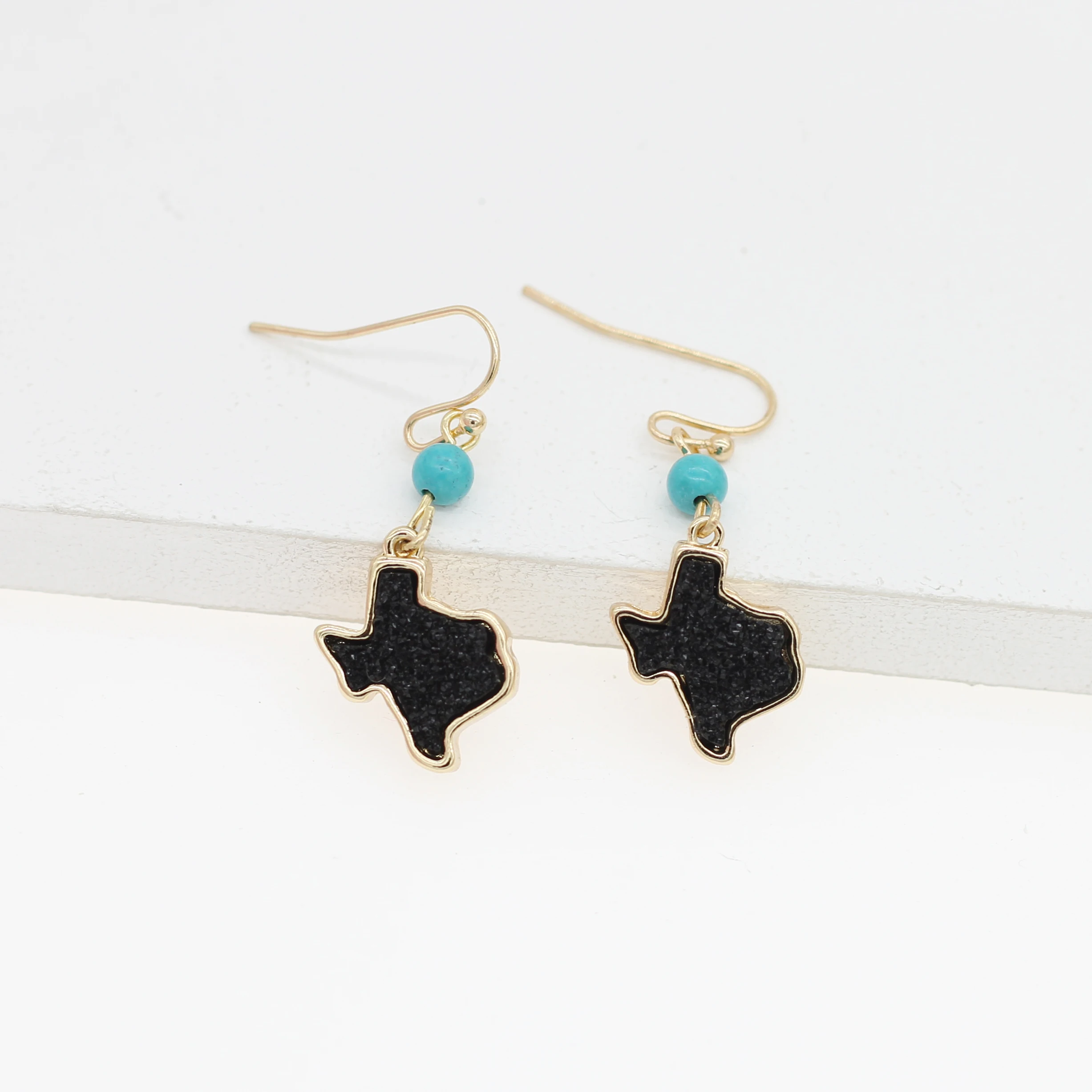 Western Cowboy Turquoise Small Stone Resin Druzy Texas Dangle Earrings for Women