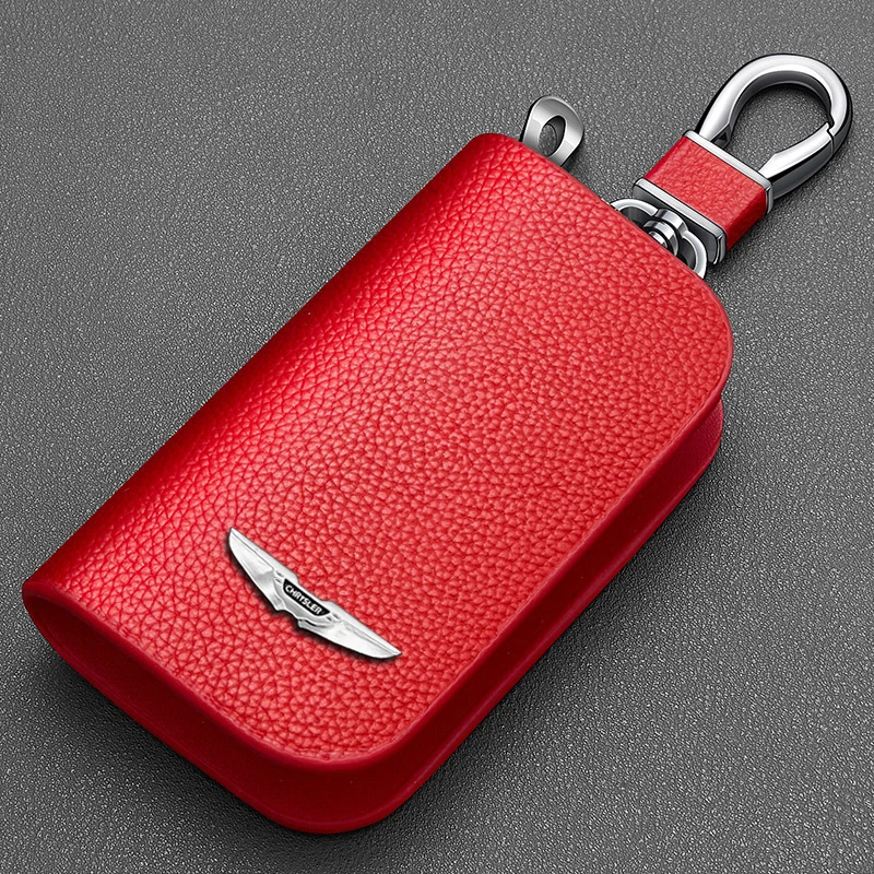 Leather Key Case For Chrysler Pacifica 300 Glacier 300C SRT8 Delta Ypsilon Metal Logo Waist Pendant Cover Keychain Accessories