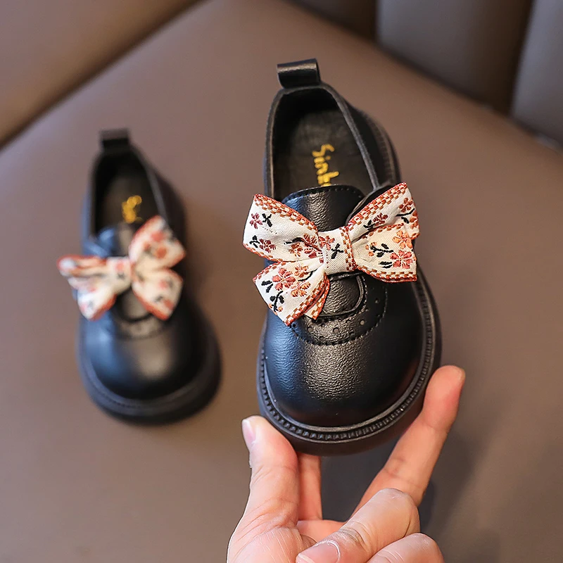 Spring Children\'s Leather Shoes Embroidery Bowknot Kids Mary Jane Shoes Causal School Thick Bottom Girls Princess Single Shoes