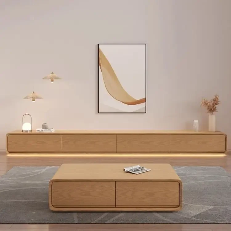 Simple floor TV  coffee  combination modern small apartment living room home log color TV