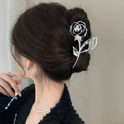 AWAYTR Hollow Rose Flower Hair Claw Crab Clip Women Elegant Peatl Metal Hiarpin Hairgrip Barrettes Headwear Hair Accessories