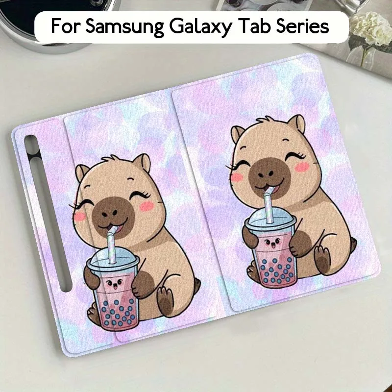 

Мягкий гибкий чехол-подставка для планшетов Samsung Galaxy Tab S10, S9, S8, S7 FE Lite с дизайном милого медведя и тематикой Bubble Tea, идеальный подарок